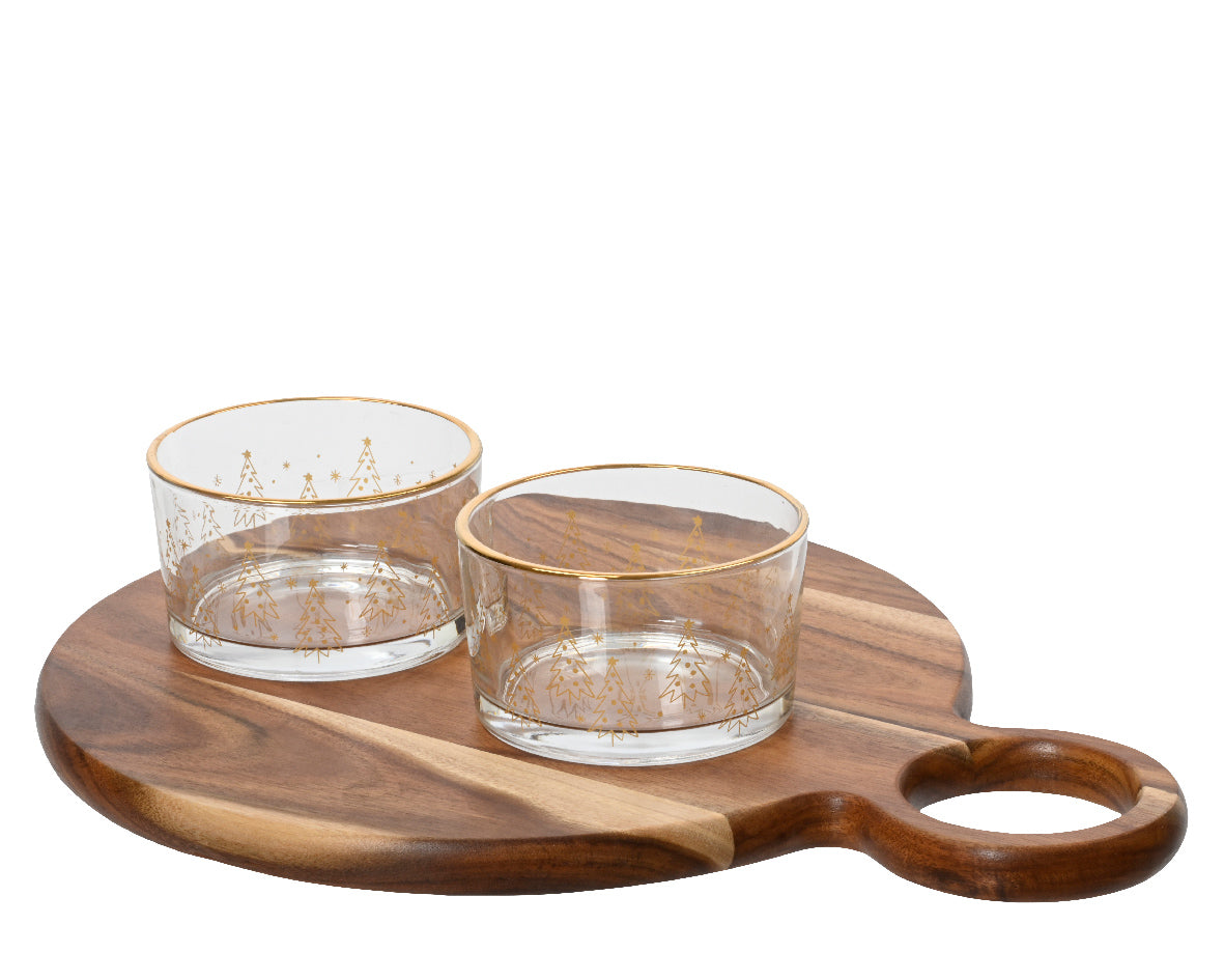 Wood & Glass Tapas Set | Gold Tree Design | FSC