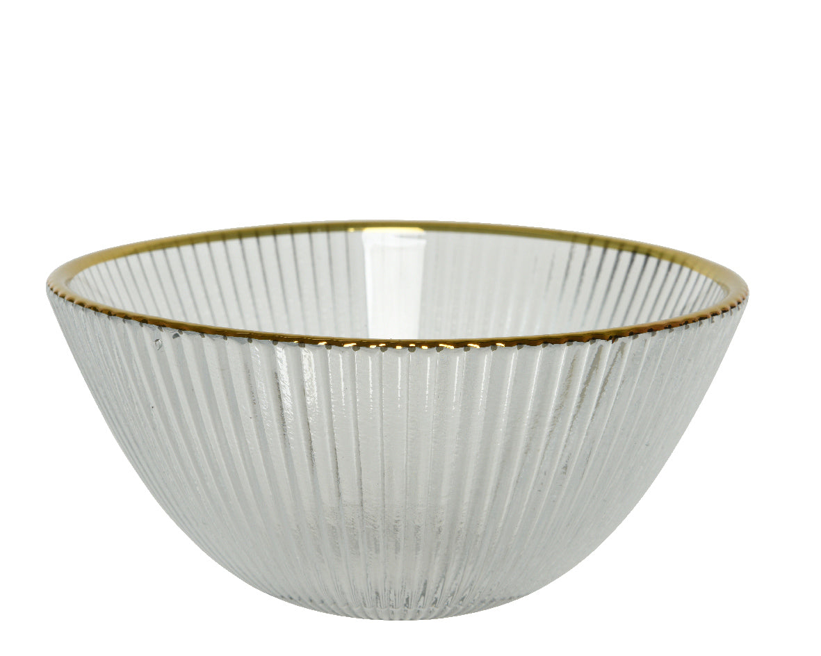 Glass Cereal/Snack Bowl | Gold Rim Ripple Effect