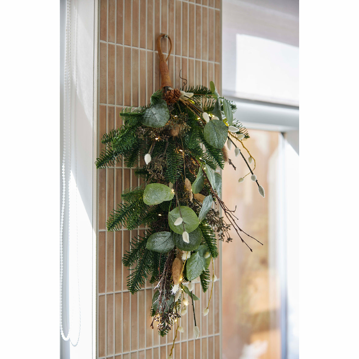 Faux Frosted Greenery Teardrop Bough | LED Battery Operated | 60cm