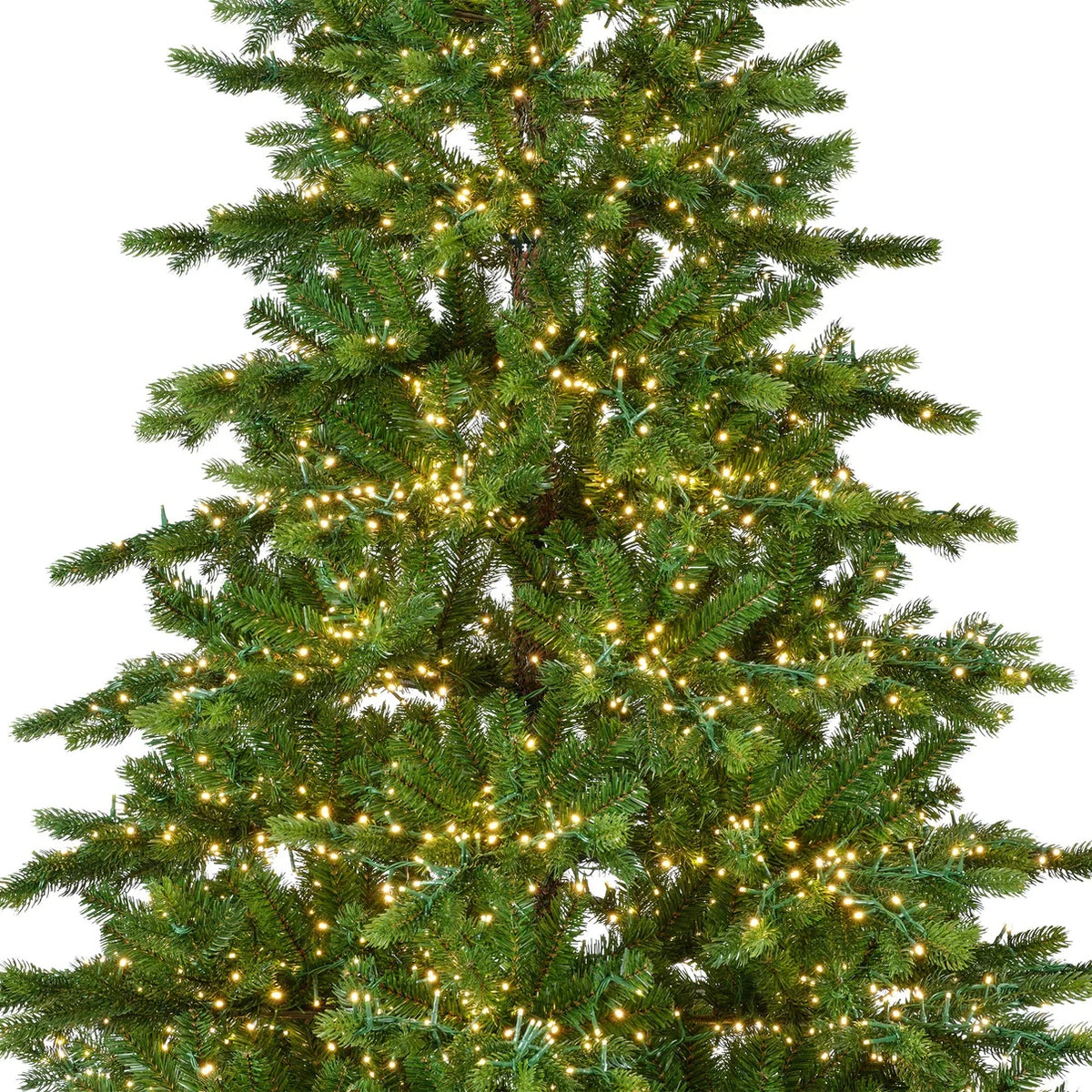 Everlands Galloway Spruce Christmas tree branches with warm white micro LED lights against a white background