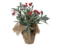 Faux Mistletoe in Hessian Pot | Green & Red 23cm