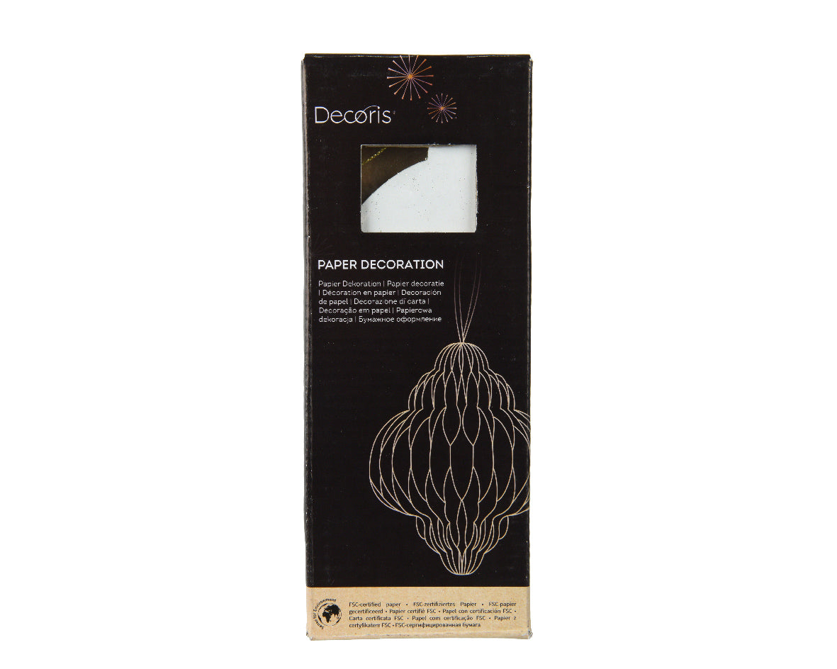 Hanging Honeycomb Paper Decoration | White with Gold Brush Edge | Onion | FSC 100%