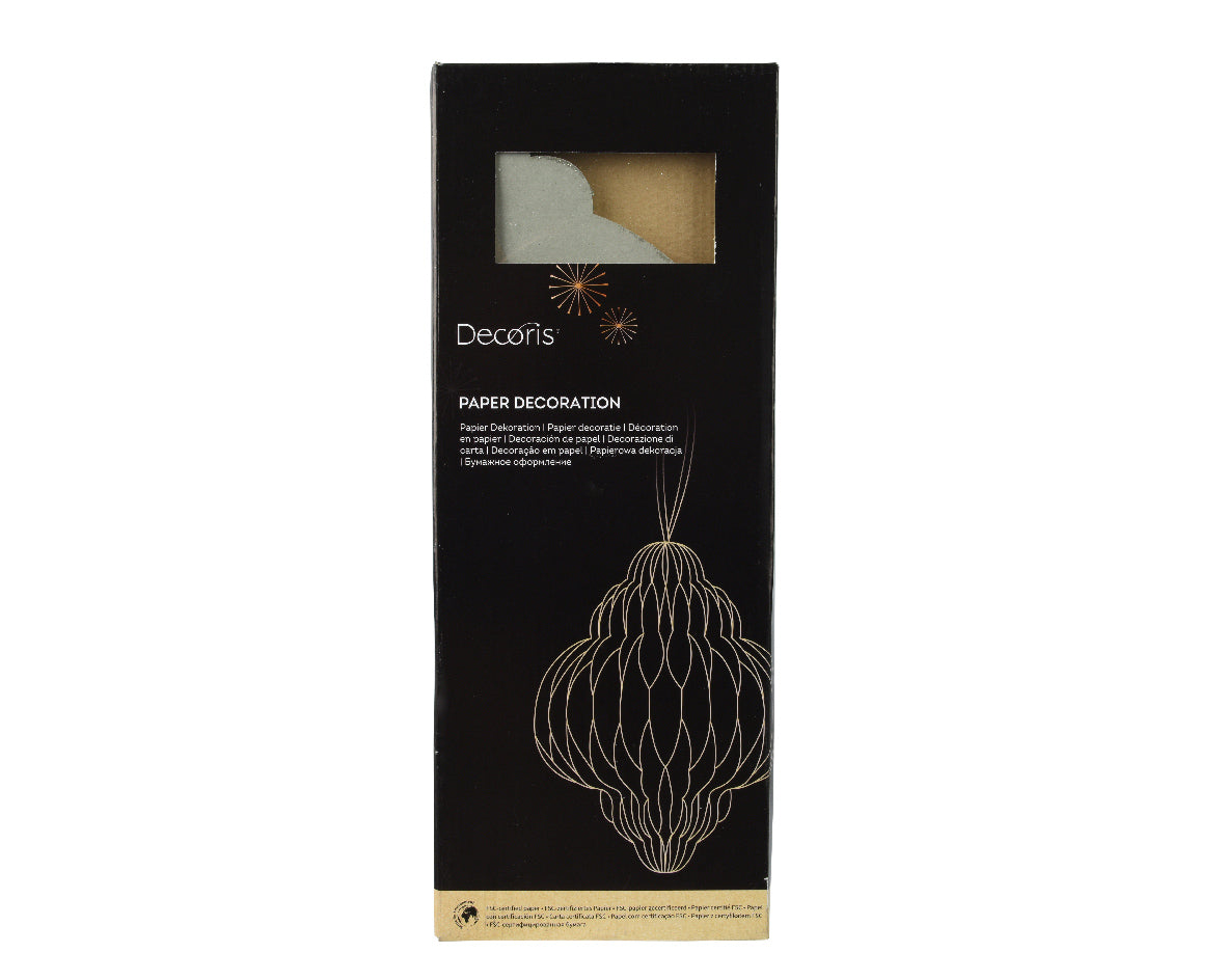 Hanging Honeycomb Paper Decoration | Grey with Gold Brush Edge | Onion | FSC 100%