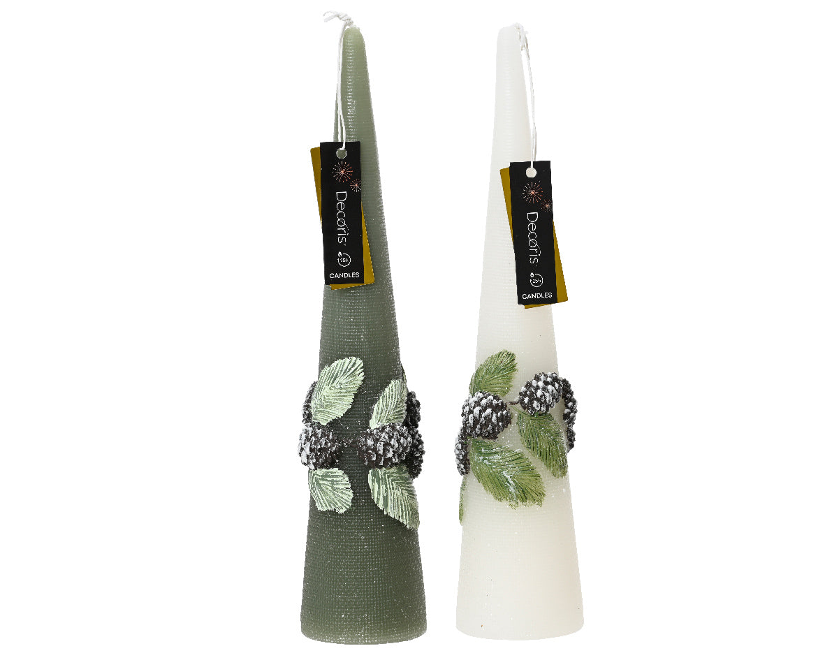 Snowy Leaf & Blackberry Design Cone Candle | 2 Colours| 30cm