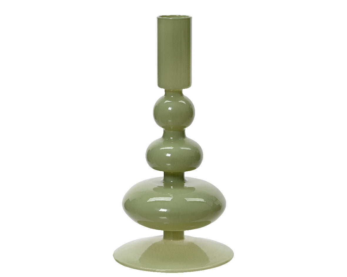 Glass Bubble Design Pillar Candle Holder | Rosemary Green | 18cm