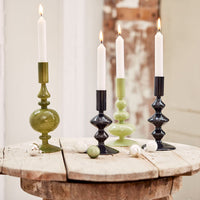 Glass Bubble Design Pillar Candle Holder | Rosemary Green | 18cm