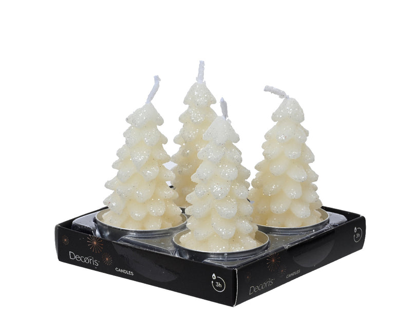 Christmas Tree Metallic Tealight Candle | 4 Pack | Wool White | 9.2cm