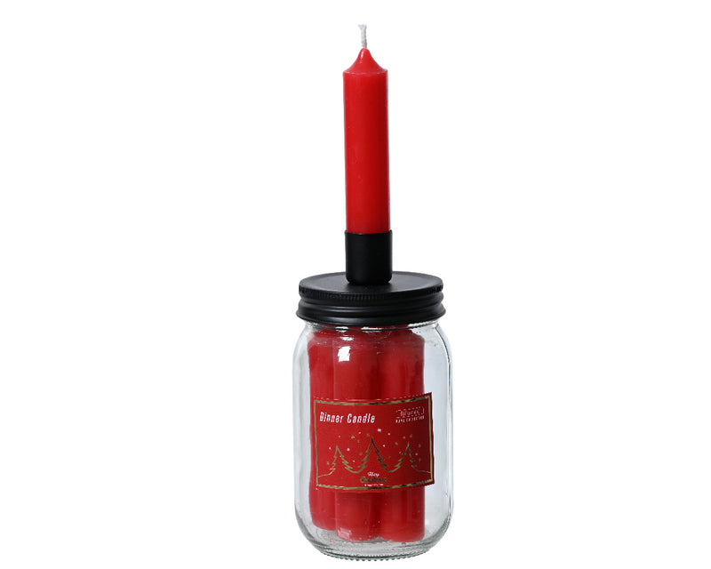 Short Dinner Candle Storage Jar with Candleholder Lid | Red