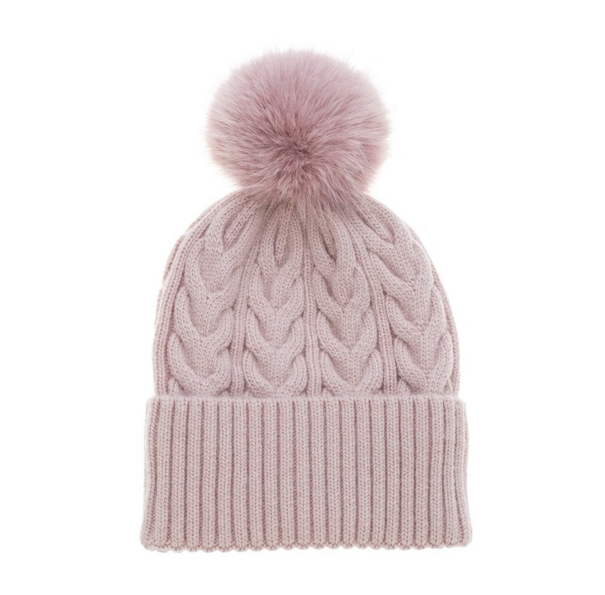 Wool Mix Hat with Faux Fur Pom Pom | Pink