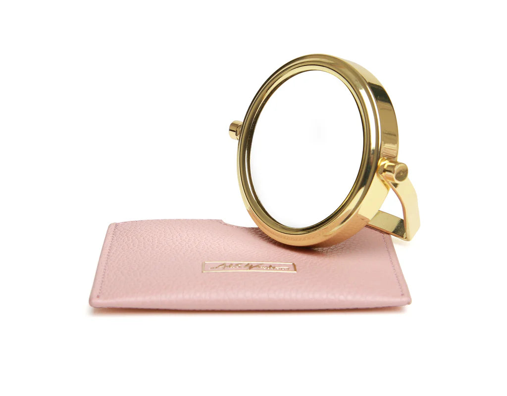 Mini Travel Mirror & Case | 7x Magnification | Pink