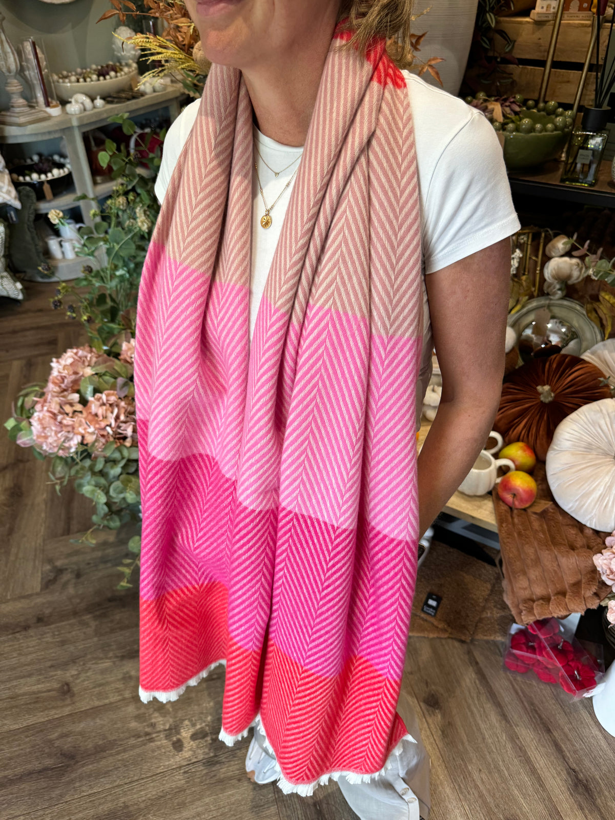 Luxe Oversize Scarf | Chevron Striped | Pink/Orange