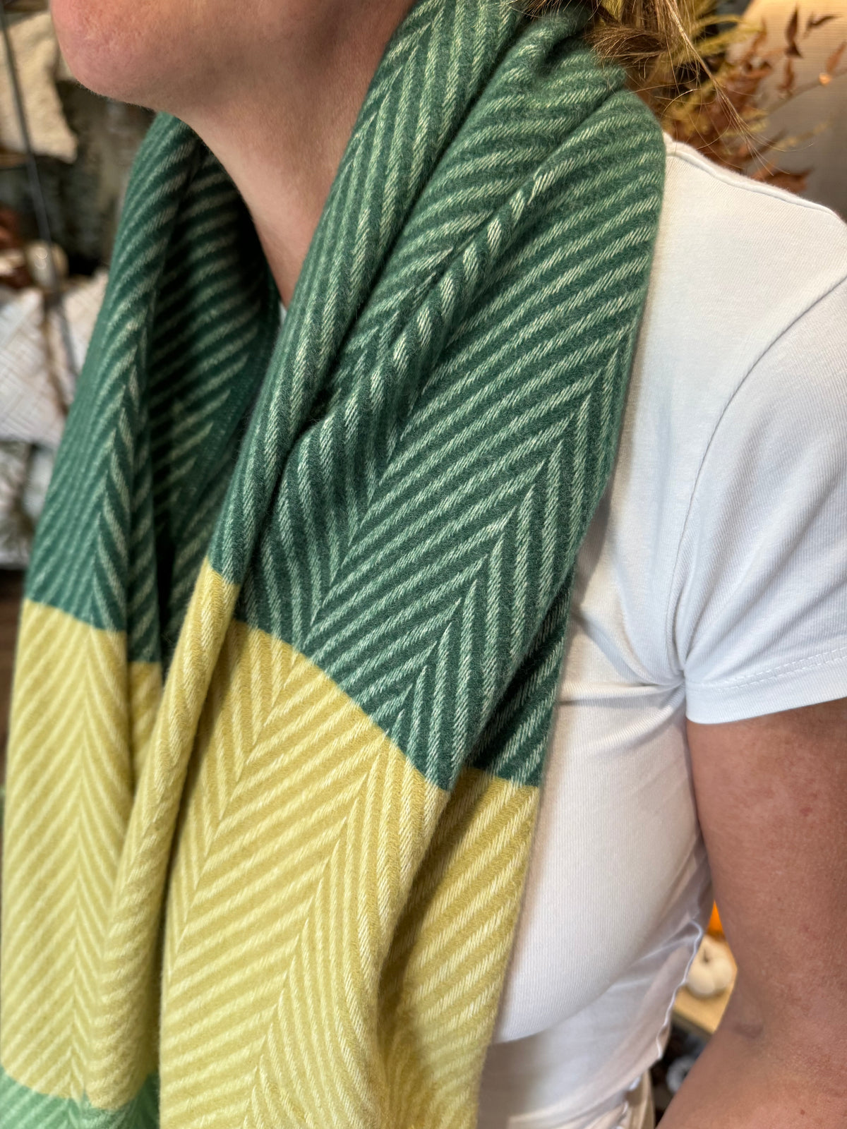 Luxe Oversize Scarf | Chevron Striped | Green tones