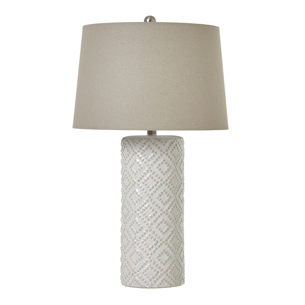 Tall Beaded Lamp with Linen Shade | Neutral Tones