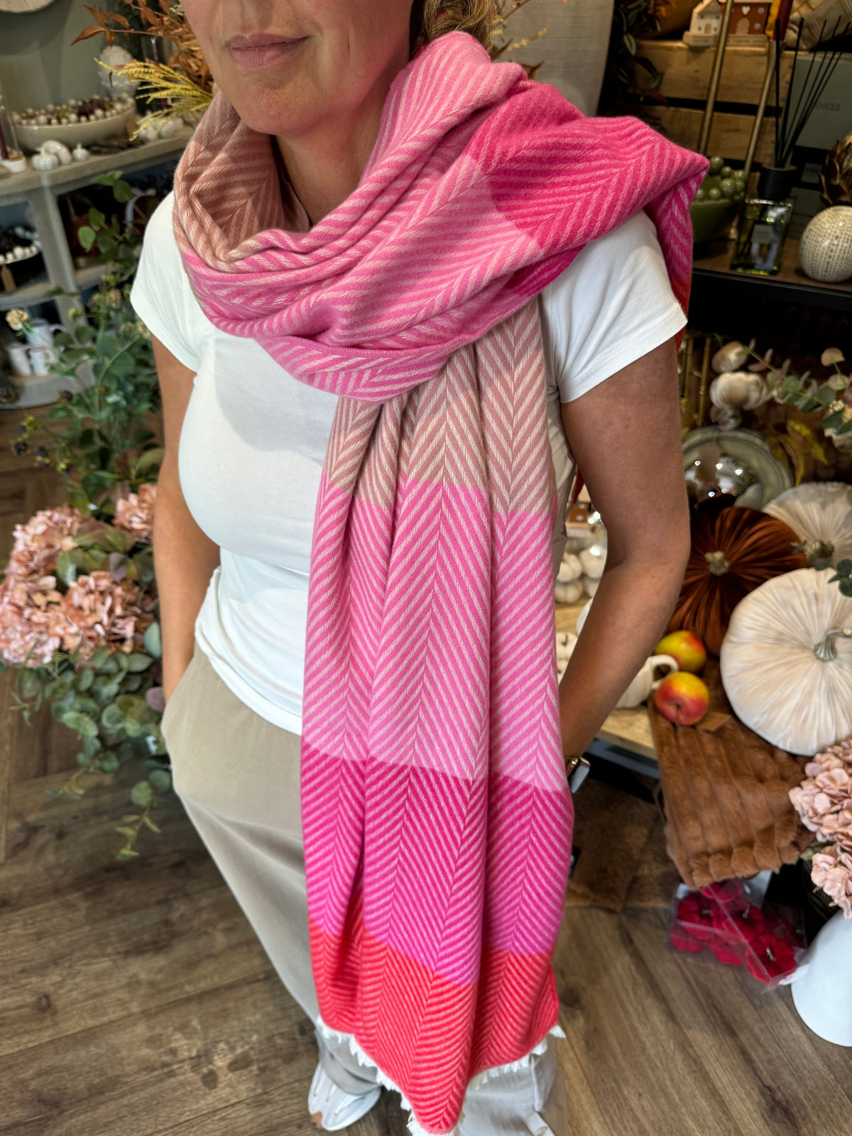 Luxe Oversize Scarf | Chevron Striped | Pink/Orange