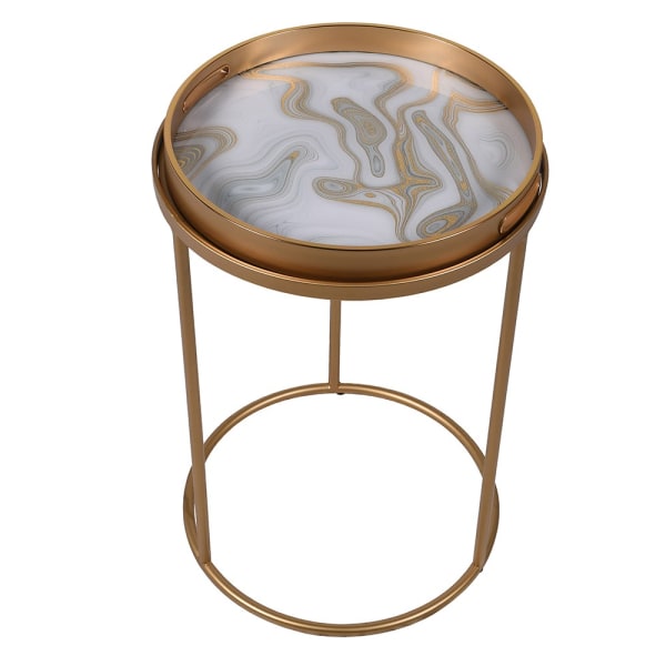 Marble Effect Tray Table | Gold & White | 59 x 38CM