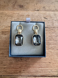 Grey Stone Drop Earrings | Gold Plated