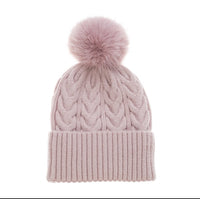 Wool Mix Hat with Faux Fur Pom Pom | Pink