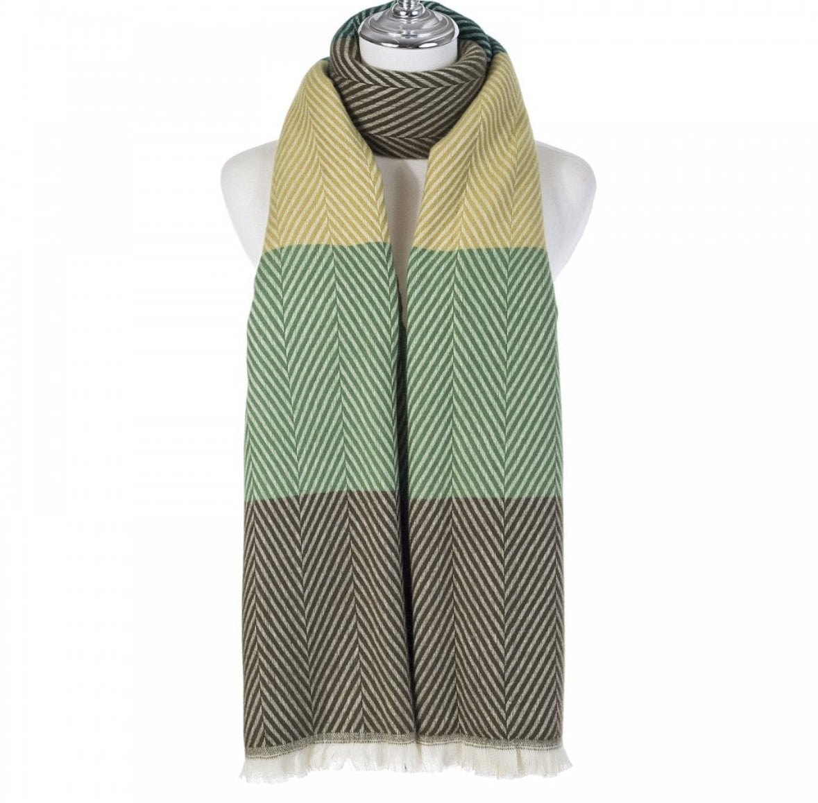 Luxe Oversize Scarf | Chevron Striped | Green tones