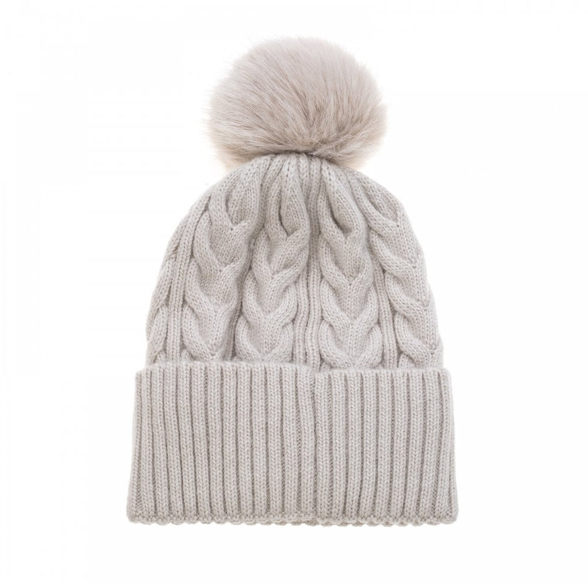 Wool Mix Hat with Faux Fur Pom Pom | Stone