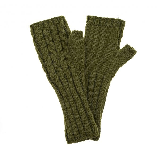 Wool Mix Fingerless Gloves | Olive