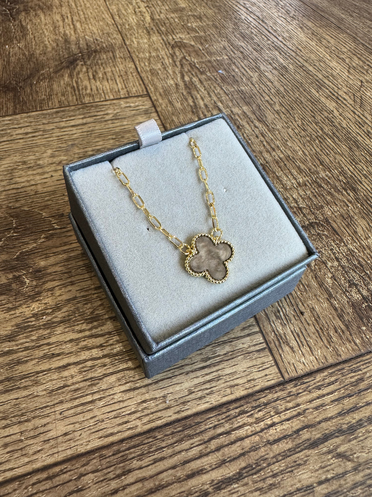 4-Leaf Clover Necklace | Gold & Charcoal Grey