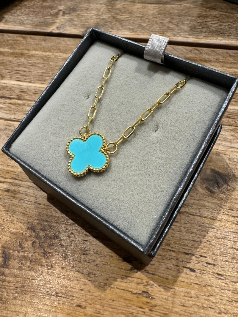 4-Leaf Clover Necklace | Gold & Aqua