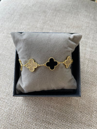 4-Leaf Clover Link Bracelet | Gold Plated | Crystal & Black