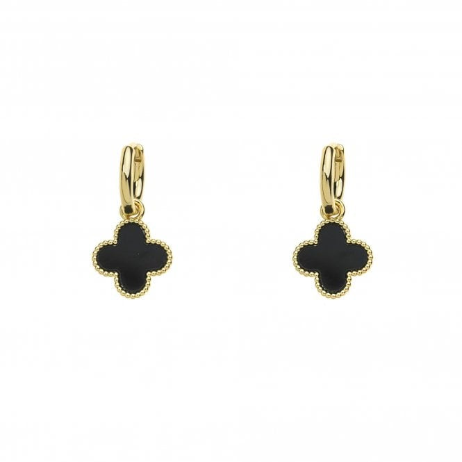 4-Leaf Clover Drop Earrings | Gold Plated & Black