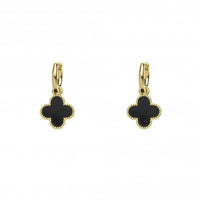 4-Leaf Clover Drop Earrings | Gold Plated & Black