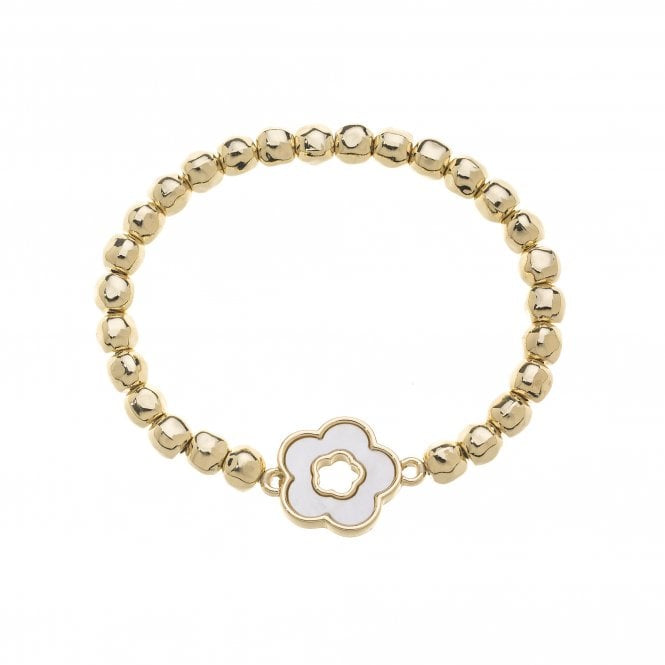 Stretch Bead and Flower Bracelet | Gold Plated