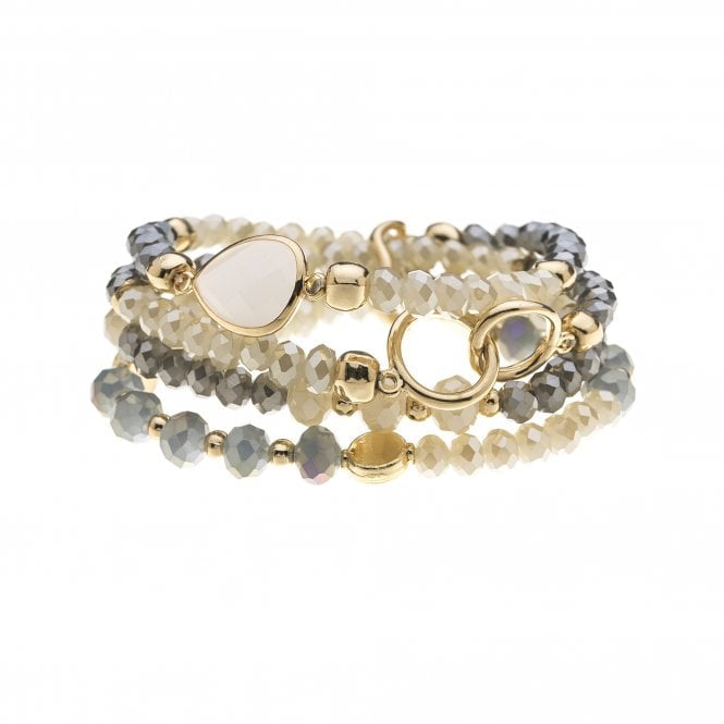 Grey, and Natural Beaded Bracelet| Gold Plated