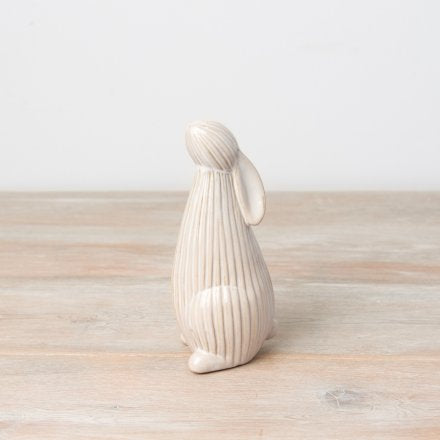 Standing Bunny Ornament | Beige & Cream Ribbed | 15.8cm