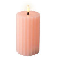 Lumineo LED Wick Vertical Carved Wax Pillar Candle with Melted Top | Pink | Warm White