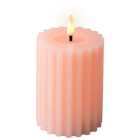 Lumineo LED Wick Vertical Carved Wax Pillar Candle with Melted Top | Pink | Warm White