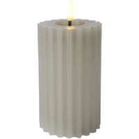 Lumineo LED Wick Vertical Carved Wax Pillar Candle with Melted Top | Light Grey | Warm White