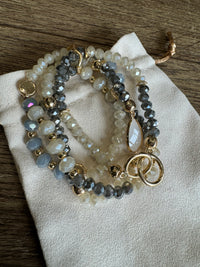 Grey, and Natural Beaded Bracelet| Gold Plated