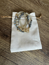 Grey, and Natural Beaded Bracelet| Gold Plated