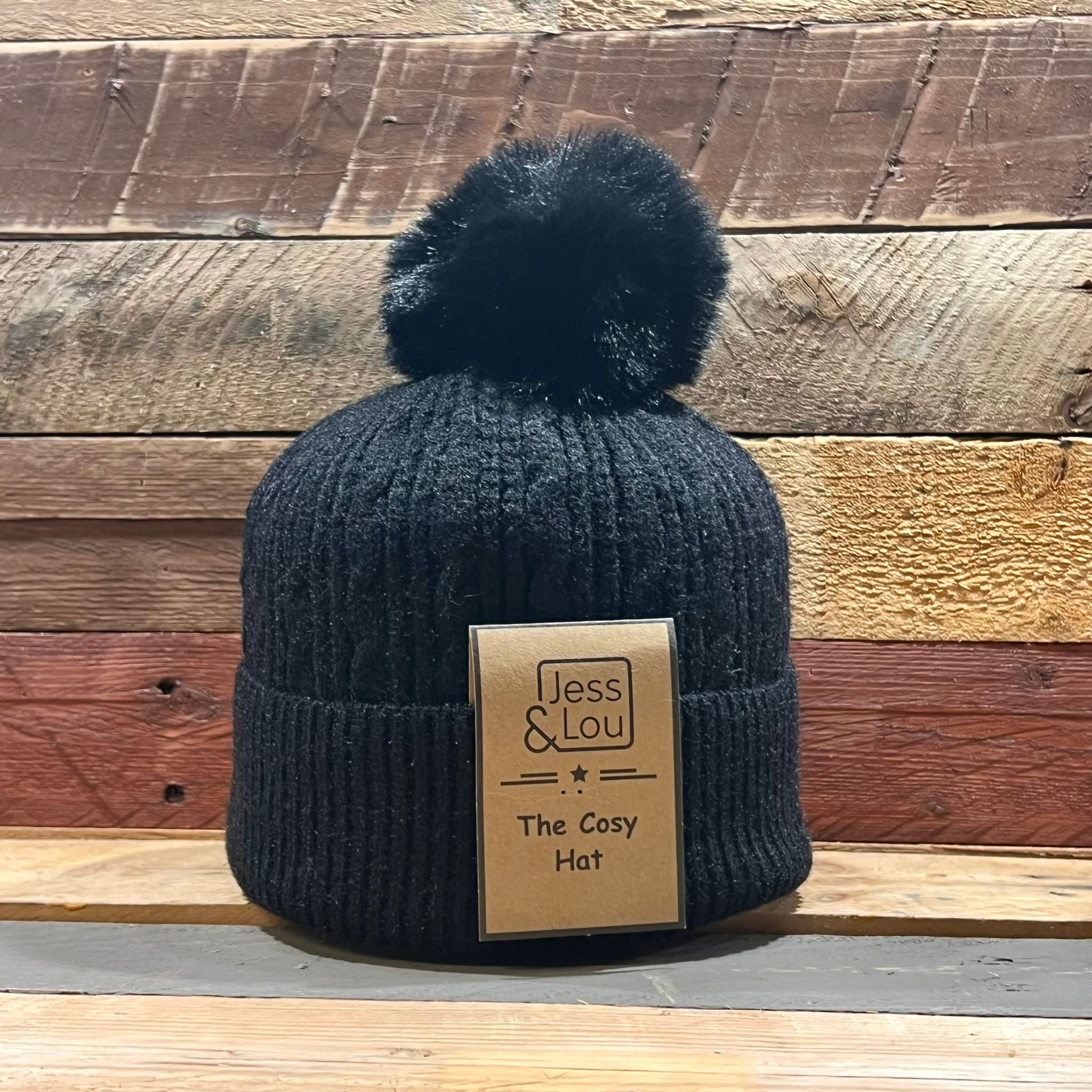 Black wool bobble hat deals