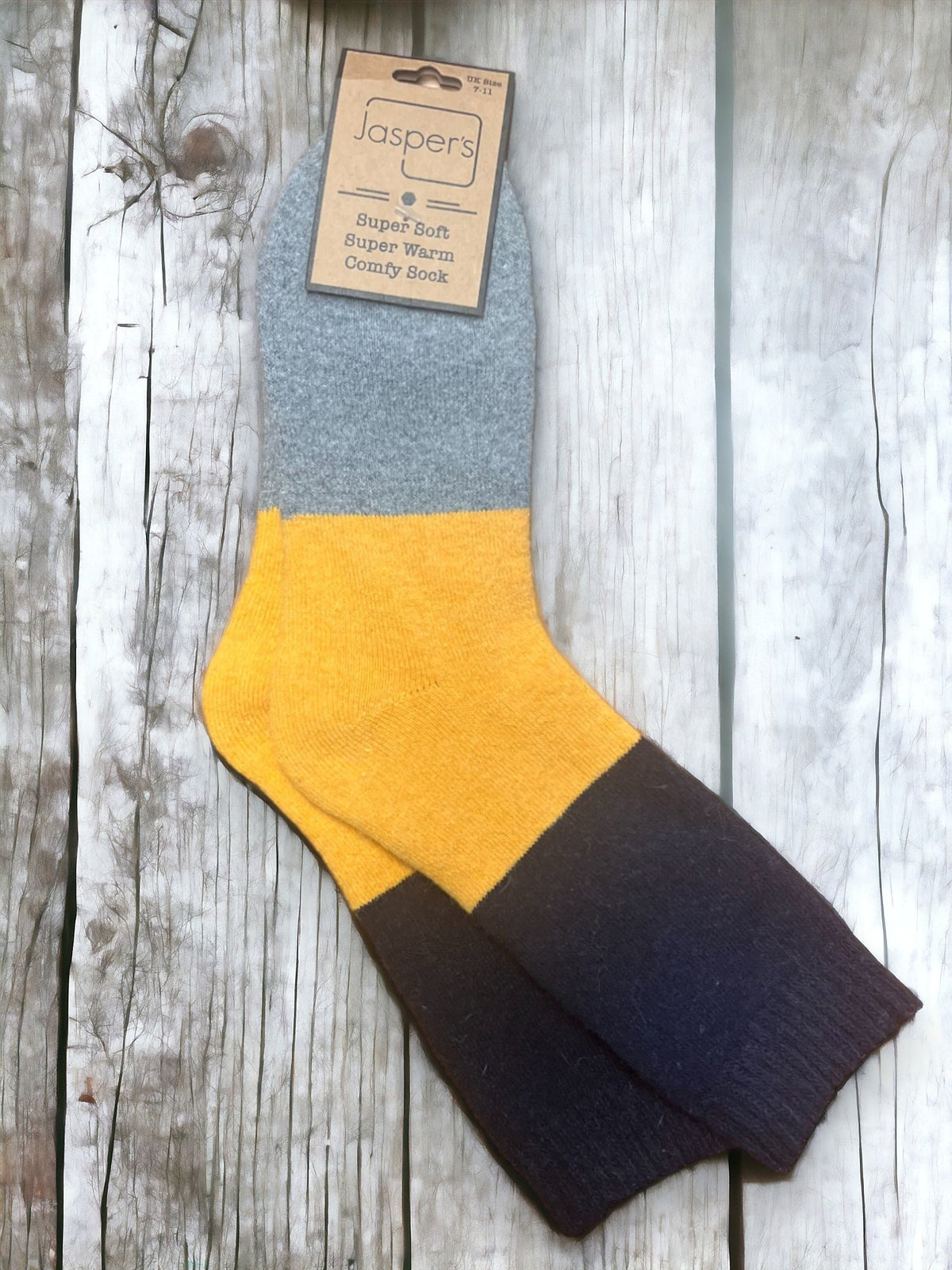 Mens Wool Mix Super Soft Socks | Colour Block | Navy, Mustard, Grey