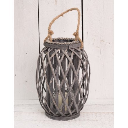 Wooden Woven Lantern | Grey | 33cm