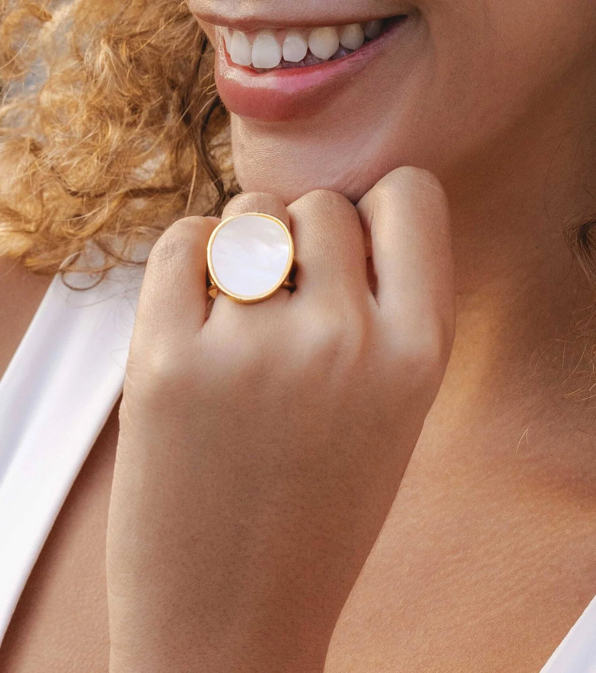 Adjustable Mother of Pearl Ring | Gold Plated