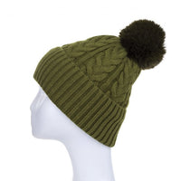 Wool Mix Hat with Faux Fur Pom Pom | Olive