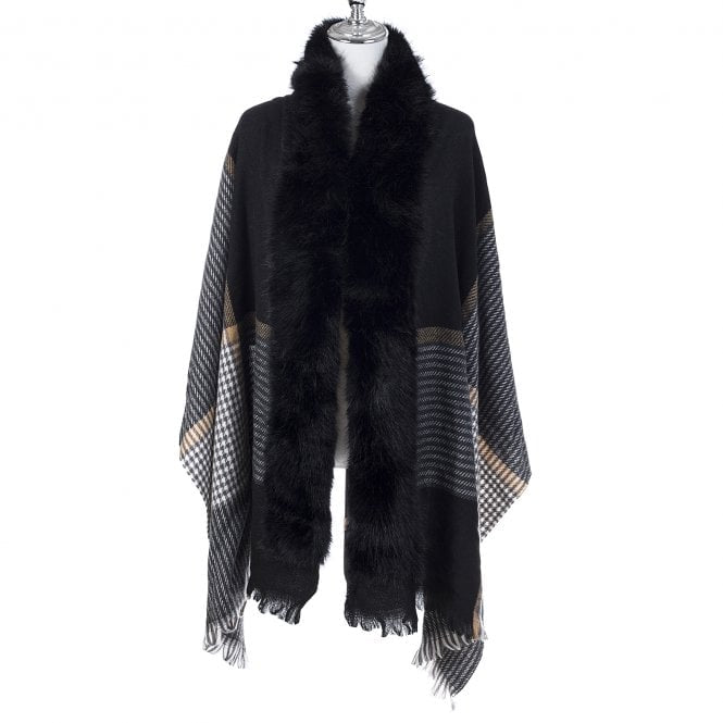 Luxe Faux Fur Edged Wrap | Black