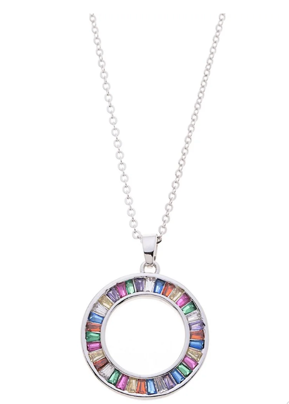 Cubic Zirconia Multi Coloured Necklace | Rhodium Plated