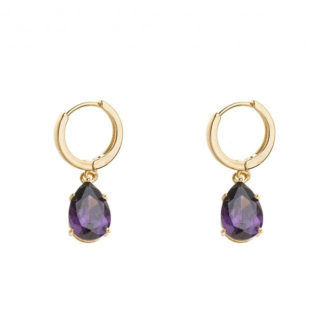 Purple Cubic Zirconia Stone Drop Earrings | Gold Plated