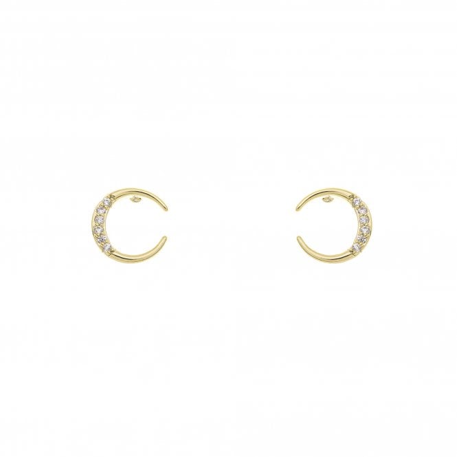 Gold Moon Shaped Stud Earrings | Crystal Detail | Sensitive