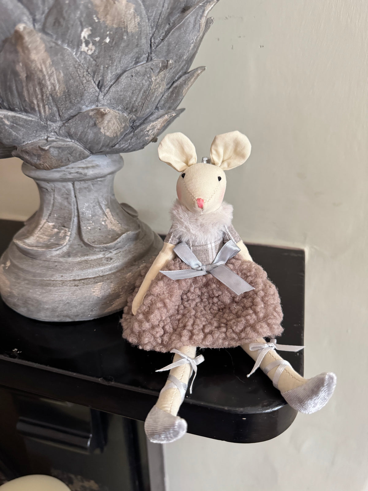 Cosy Boucle Dress Mouse Decoration | 24cm