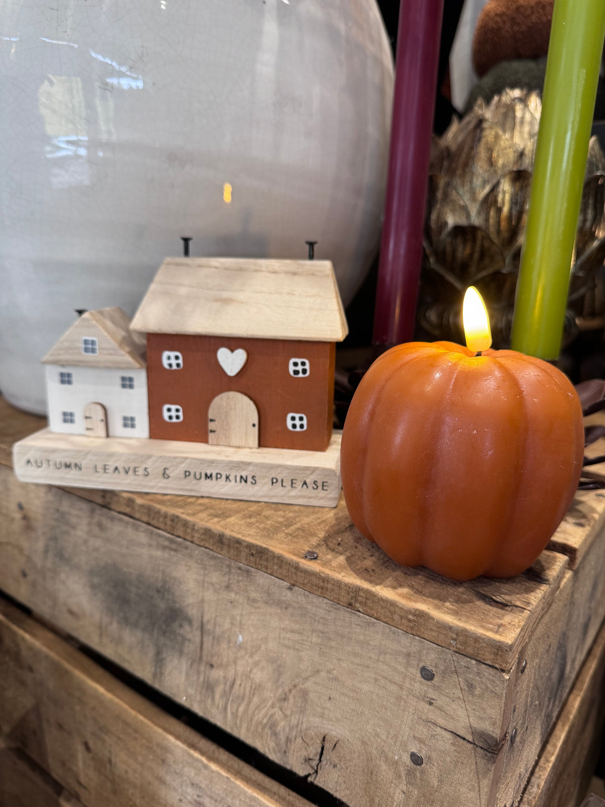 LED Battery Operated Wax Pumpkin Candle | Orange | 15.5cm