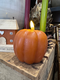 LED Battery Operated Wax Pumpkin Candle | Orange | 15.5cm