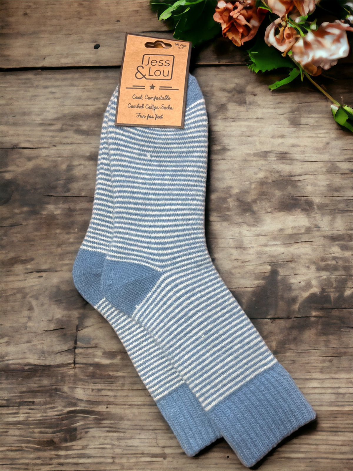 Ladies Wool Mix Cosy Ribbed Socks | Sleek Stripe | Cornflower Blue